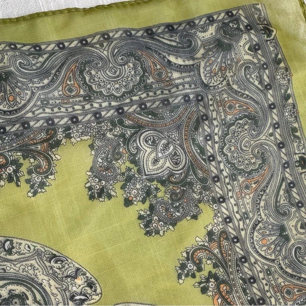 Paisley Rectangular Scarf Semi Sheer Chiffon-like Chartreuse